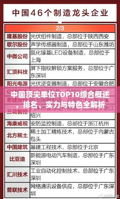 中国顶尖单位TOP10综合概述，排名、实力与特色全解析