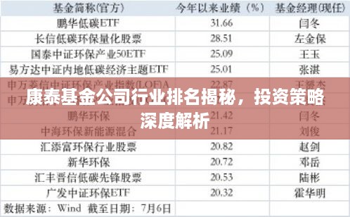 康泰基金公司行业排名揭秘，投资策略深度解析