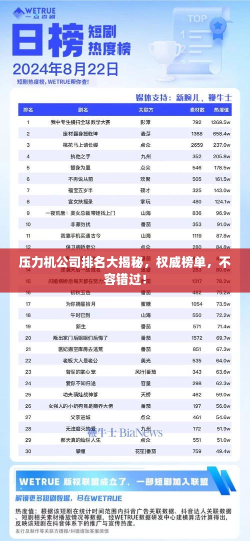 压力机公司排名大揭秘，权威榜单，不容错过！