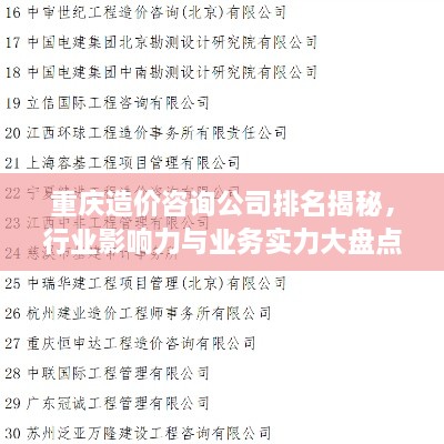 重庆造价咨询公司排名揭秘，行业影响力与业务实力大盘点