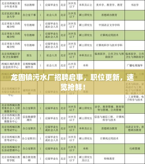 龙固镇污水厂招聘启事，职位更新，速览抢鲜！