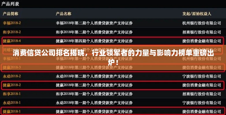 消费信贷公司排名揭晓，行业领军者的力量与影响力榜单重磅出炉！