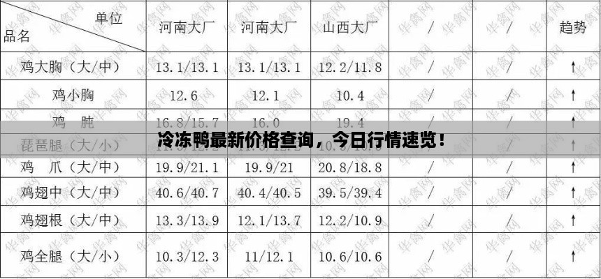冷冻鸭最新价格查询，今日行情速览！
